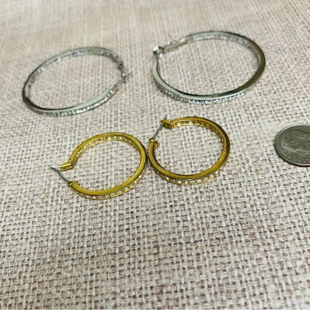 Silver and Gold In Out Crystal Hoops